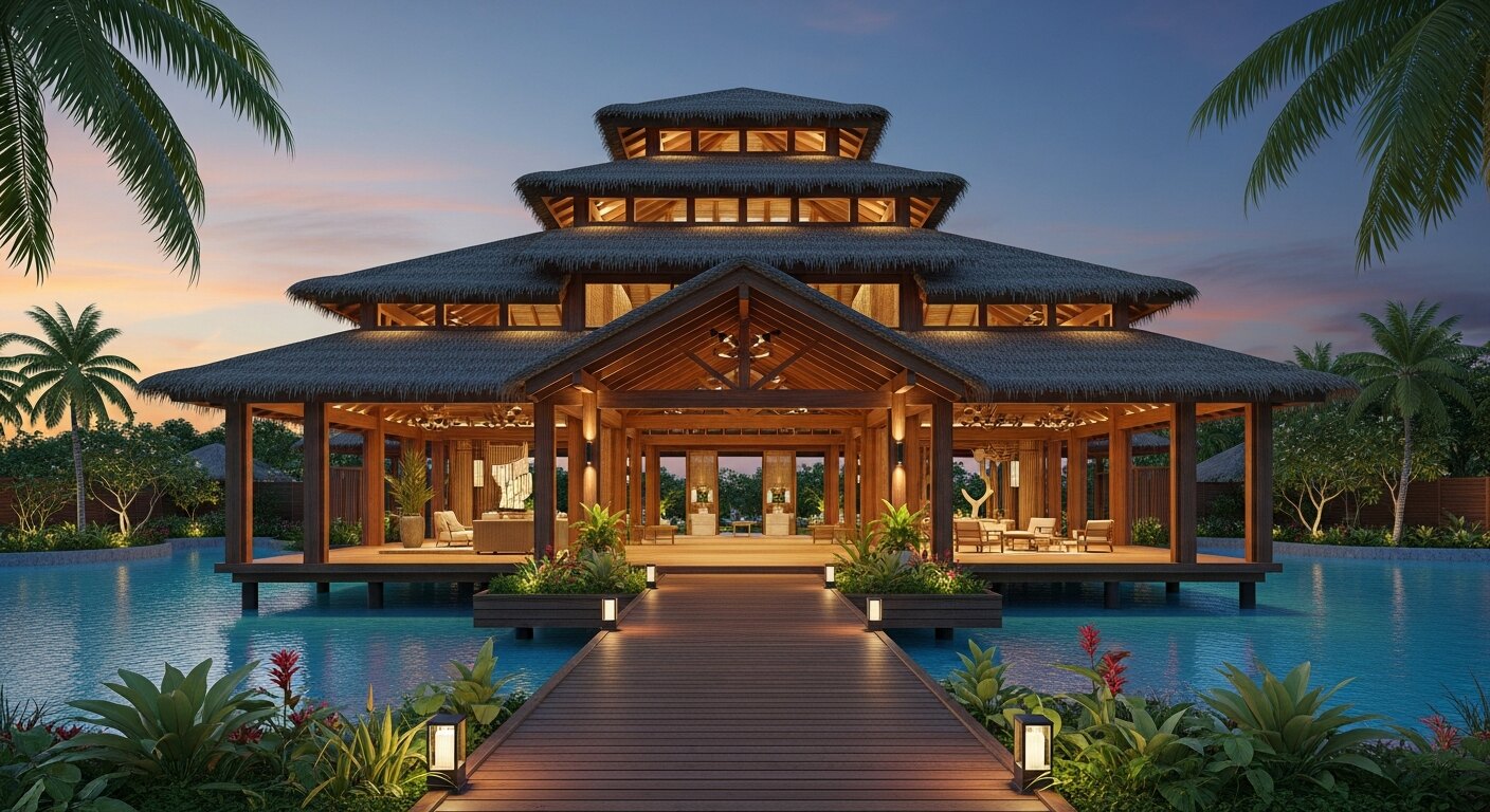 The reception clubhouse at the entry